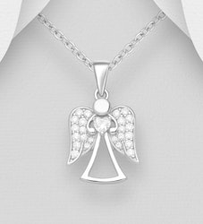 Halsband Ängel - Skyddsängel i 925 silver som håller i hjärta
