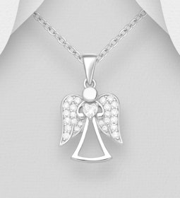 Halsband Ängel - Skyddsängel i 925 silver som håller i hjärta