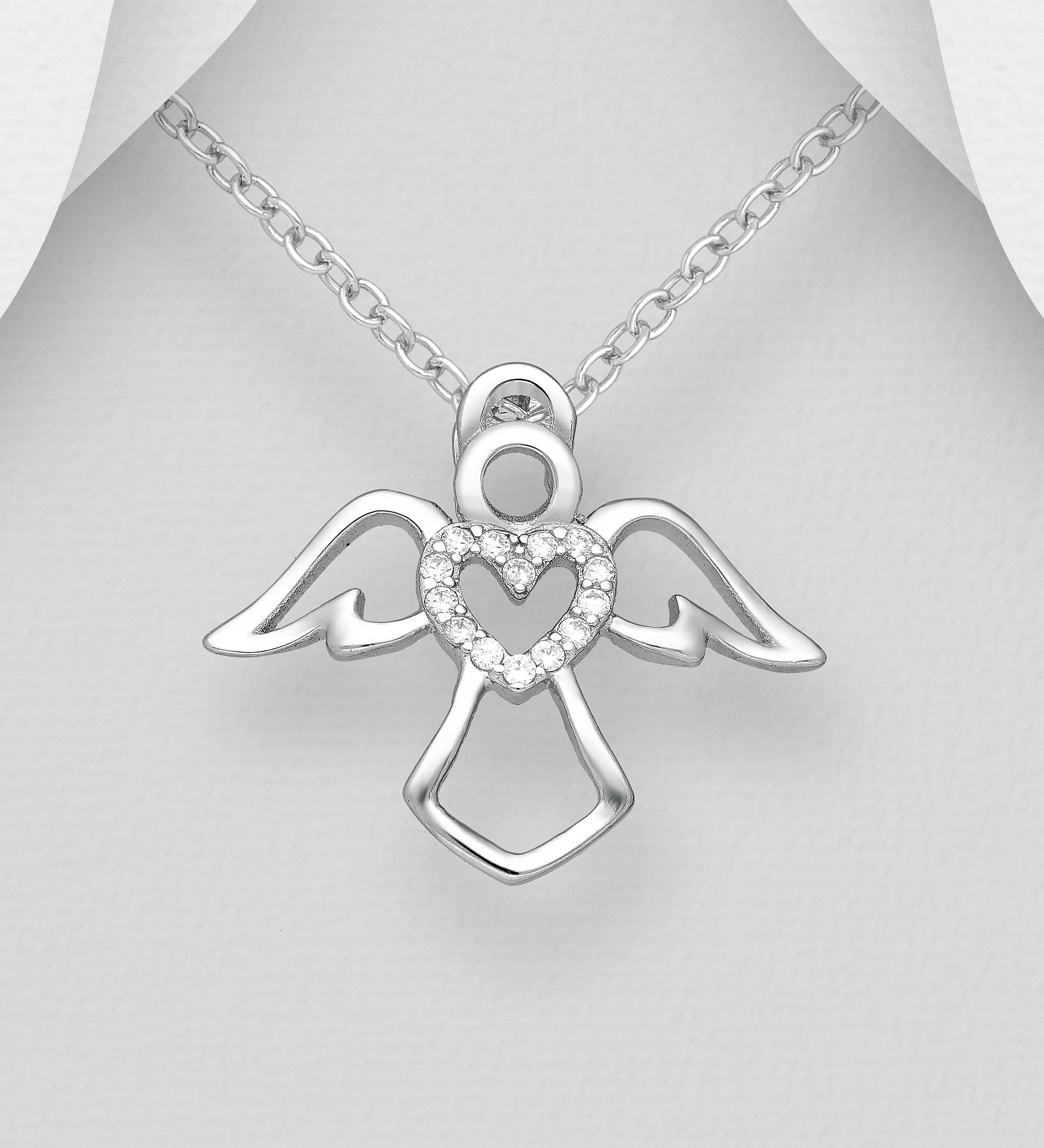 Halsband Ängel - smycke med en skyddsängel i silver med glittrande hjärta