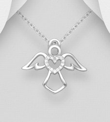 Halsband Ängel - Skyddsängel silver med glittrande hjärta