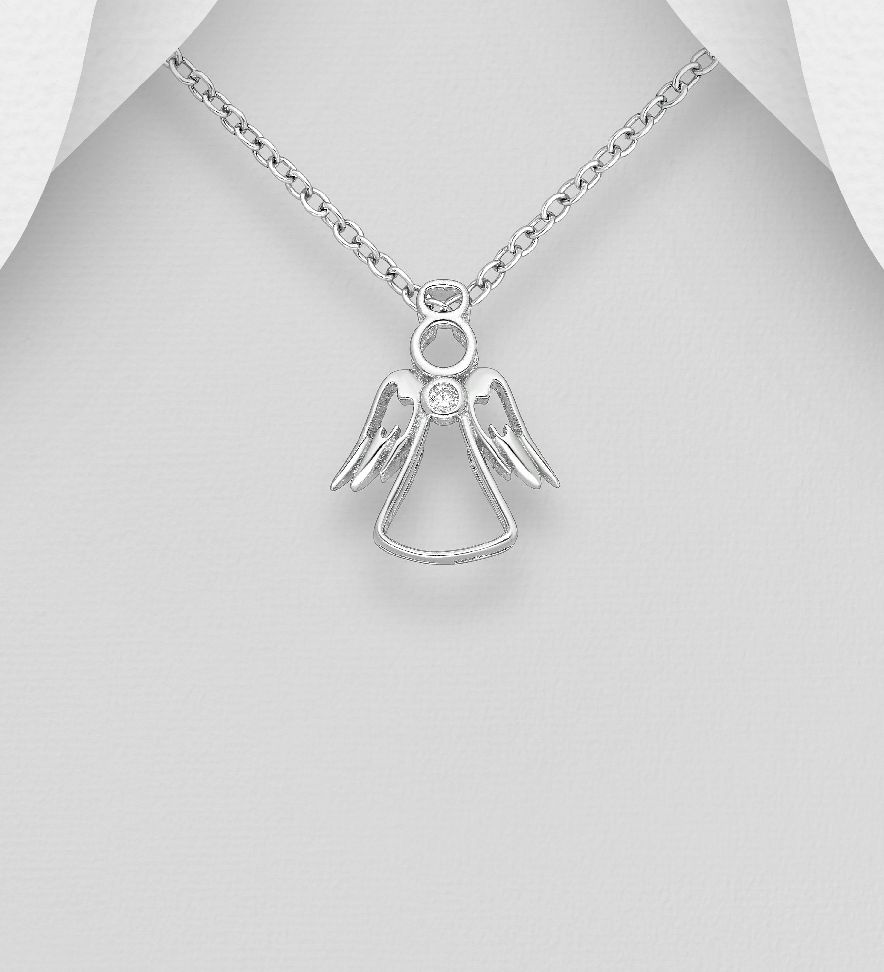 Halsband Ängel - smycke med en skyddsängel i silver med cubic sten
