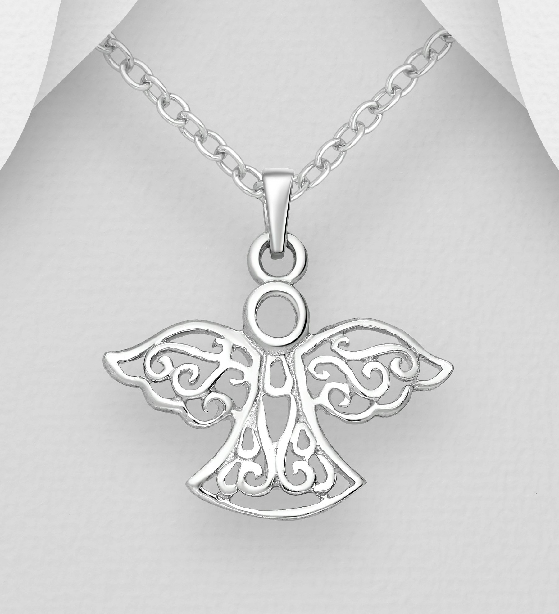 Halsband Ängel - smycke med en skyddsängel i silver med fint mönster