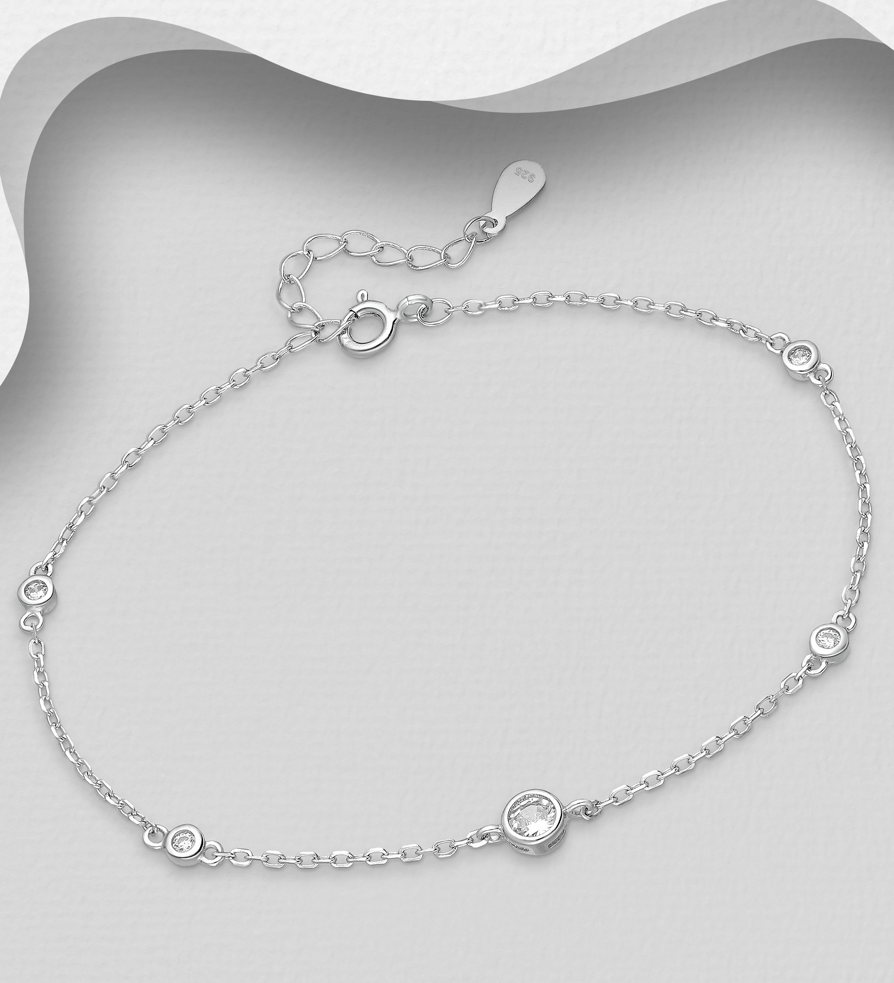 Silverarmband med runda, glittrande cubic zirkonia stenar - fint armband till tjej/ dam i äkta 925 sterling silver