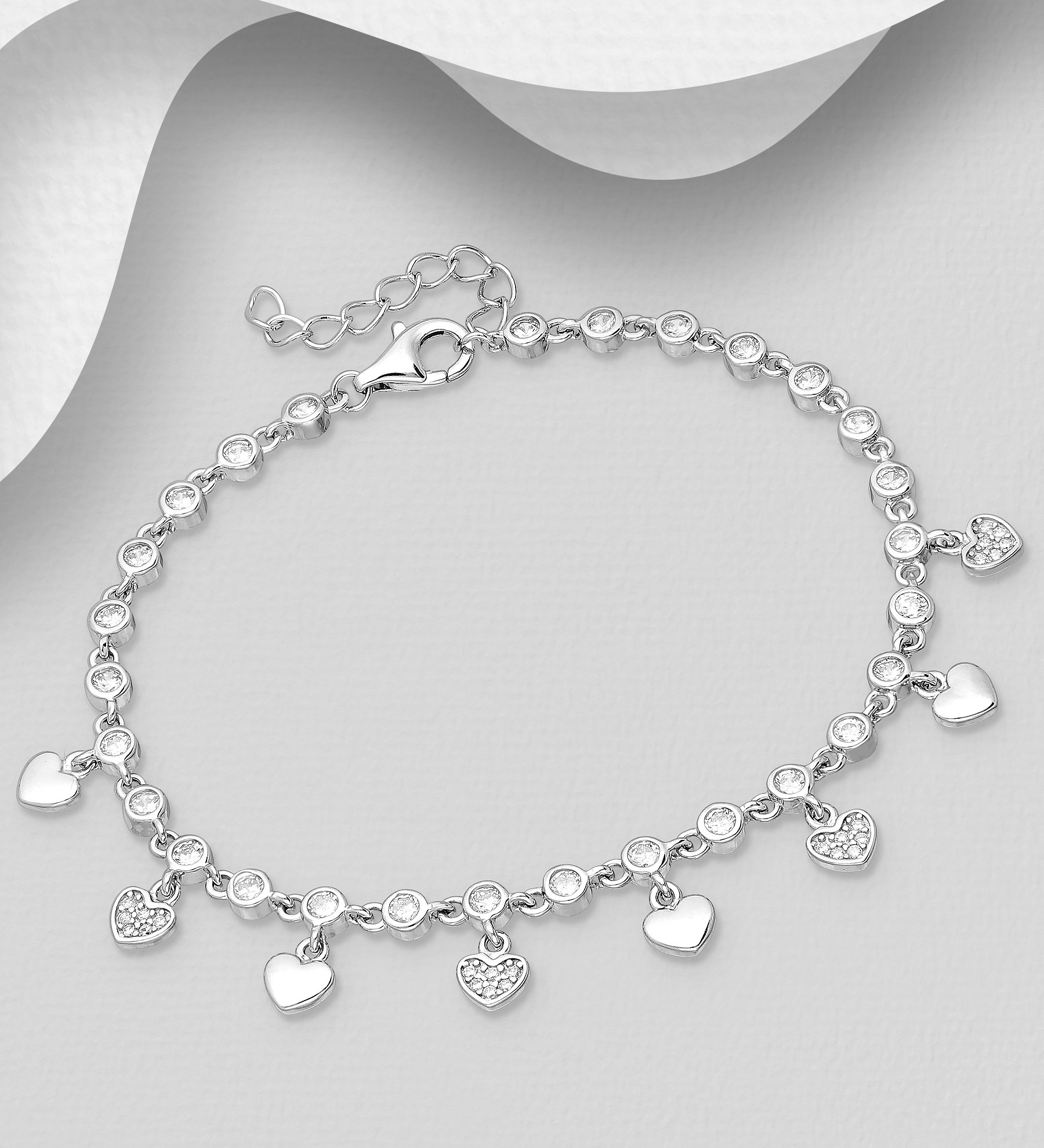 Silverarmband med glittrande, hängande berlocker hjärta - vackert armband till tjej/ dam i snygg design & äkta sterling silver