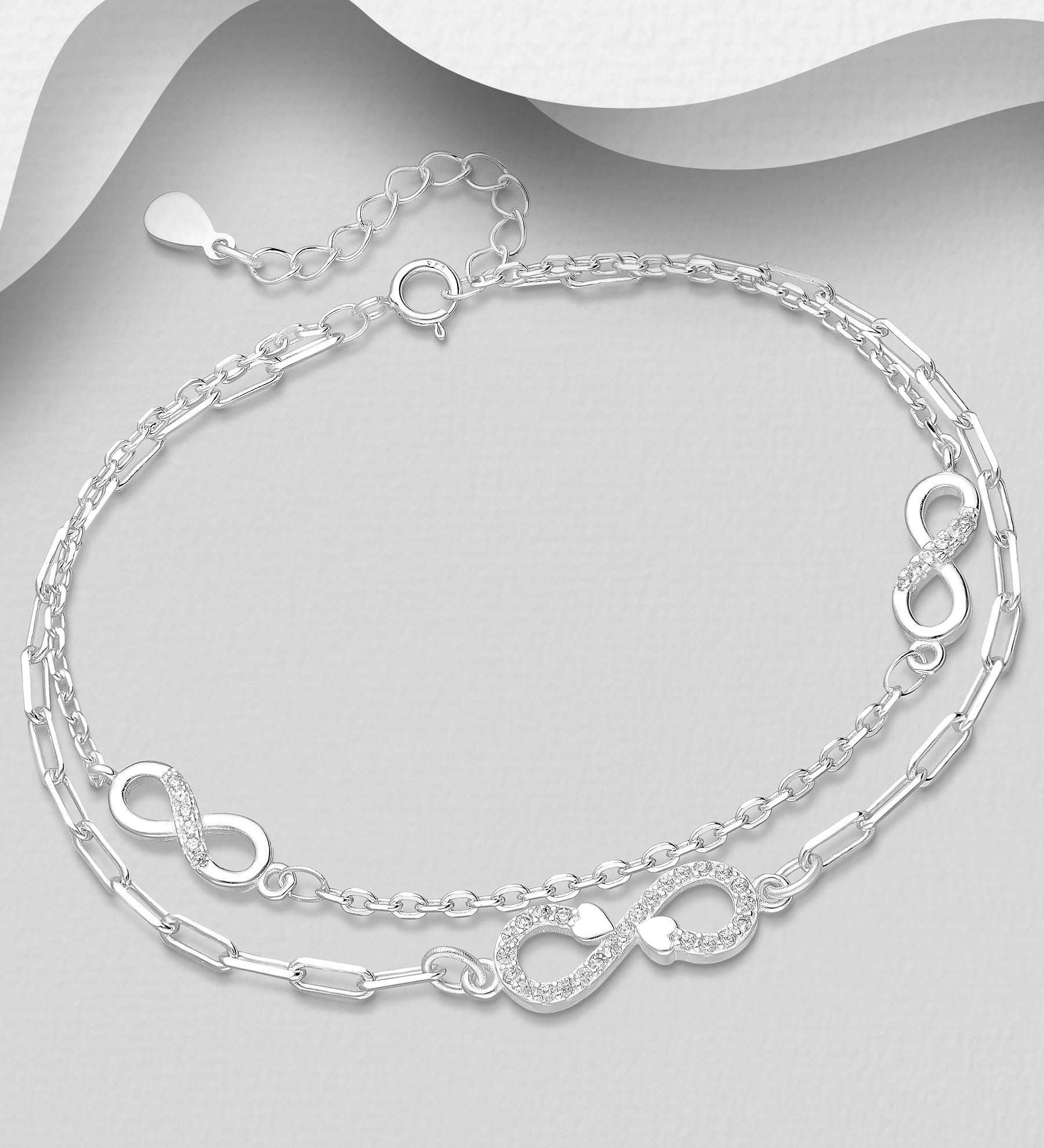 Silverarmband dubbelradigt med glittrande Evighetstecken - armband till tjej/ dam i äkta 925 sterling silver