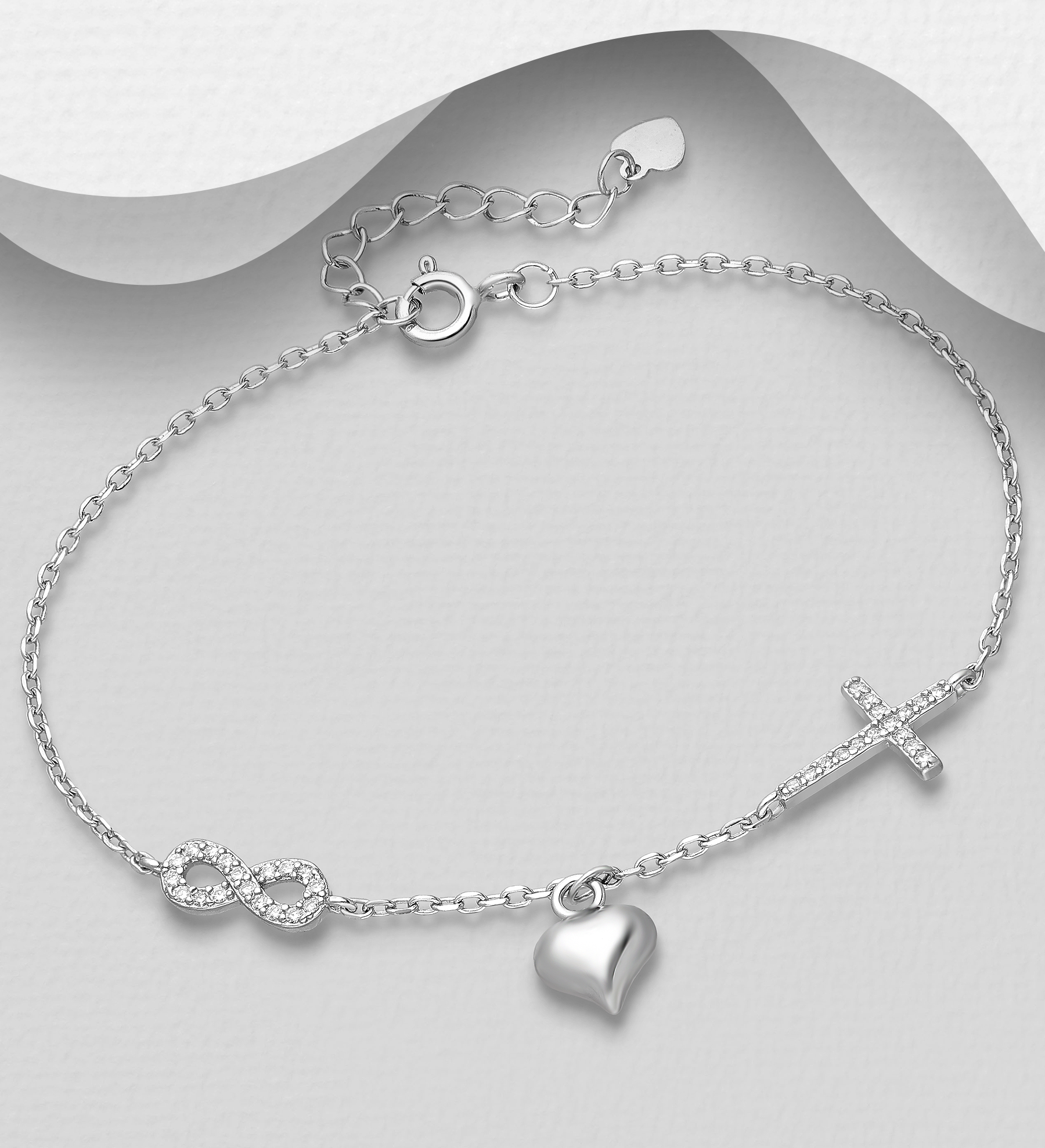 Silverarmband med Hjärta, Kors & Evighetstecken - elegant armband till tjej/ dam i äkta 925 sterling silver