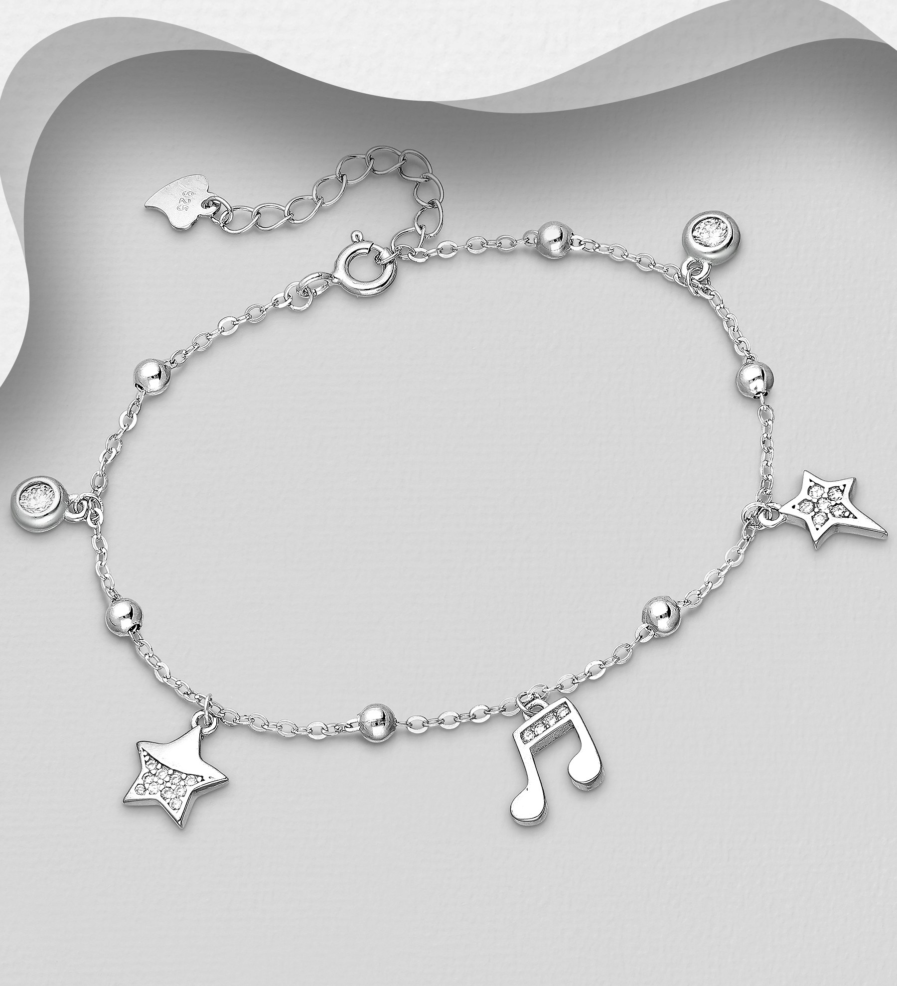 Silverarmband berlockarmband med glittriga hängen - vackert armband till tjej/ dam i äkta 925 sterling silver