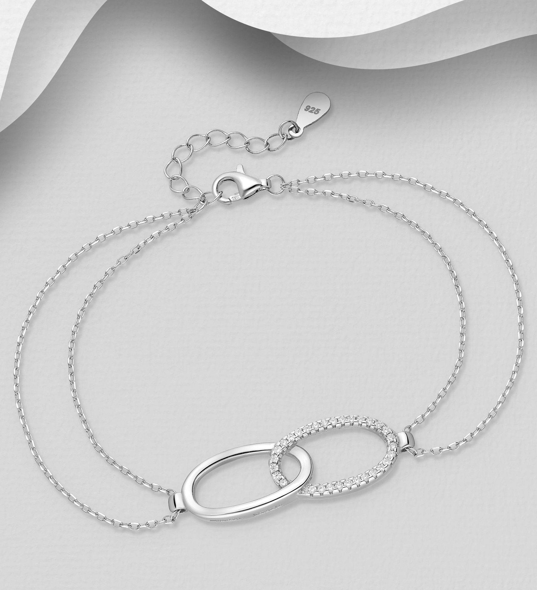 Silverarmband tvåradigt med ovala ringar i äkta 925 silver - vackert armband till tjej/ dam i äkta 925 sterling silver