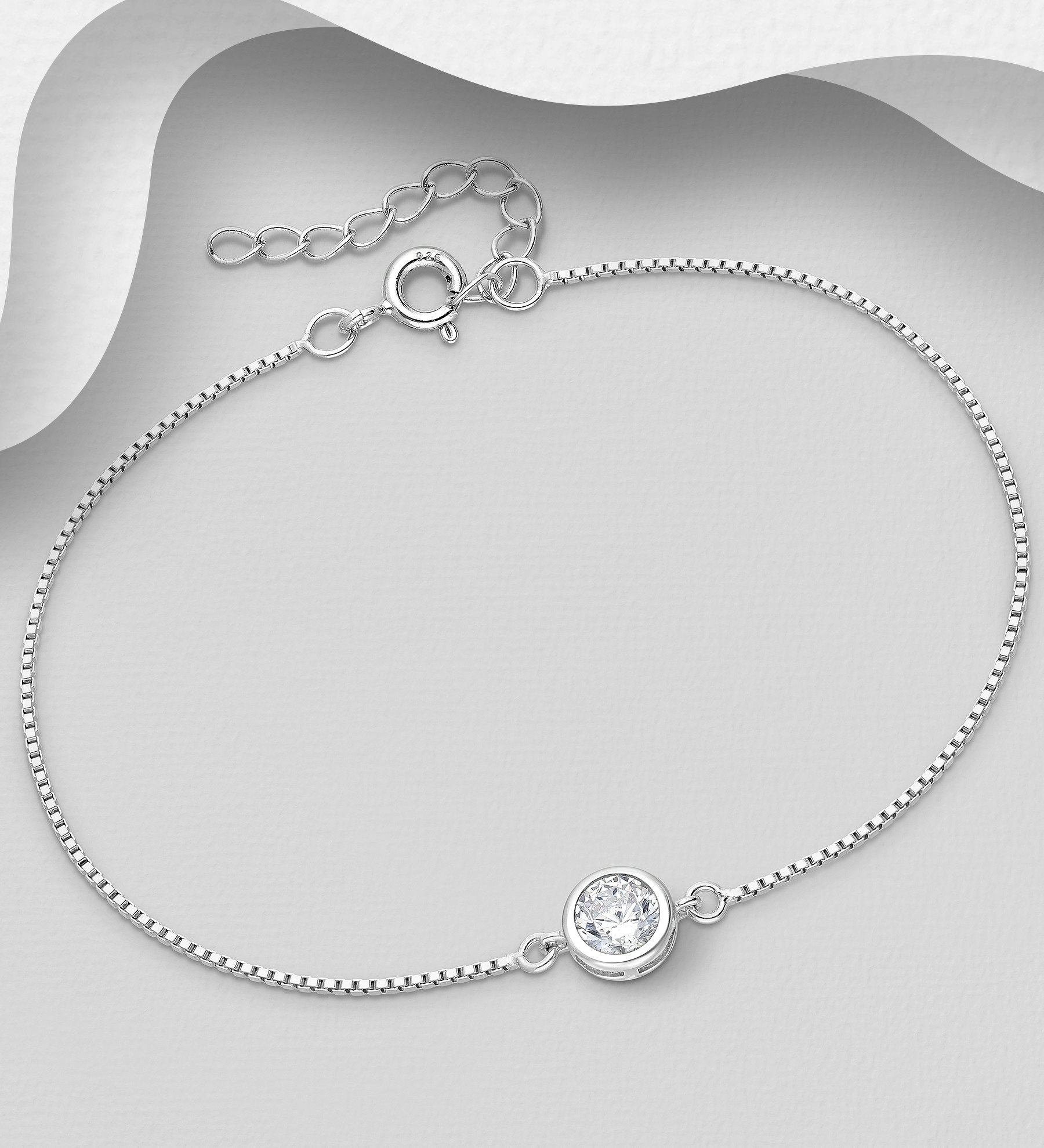 Silverarmband med stilren rund cubic zirkonia sten - stilrent armband till tjej/ dam i äkta 925 sterling silver