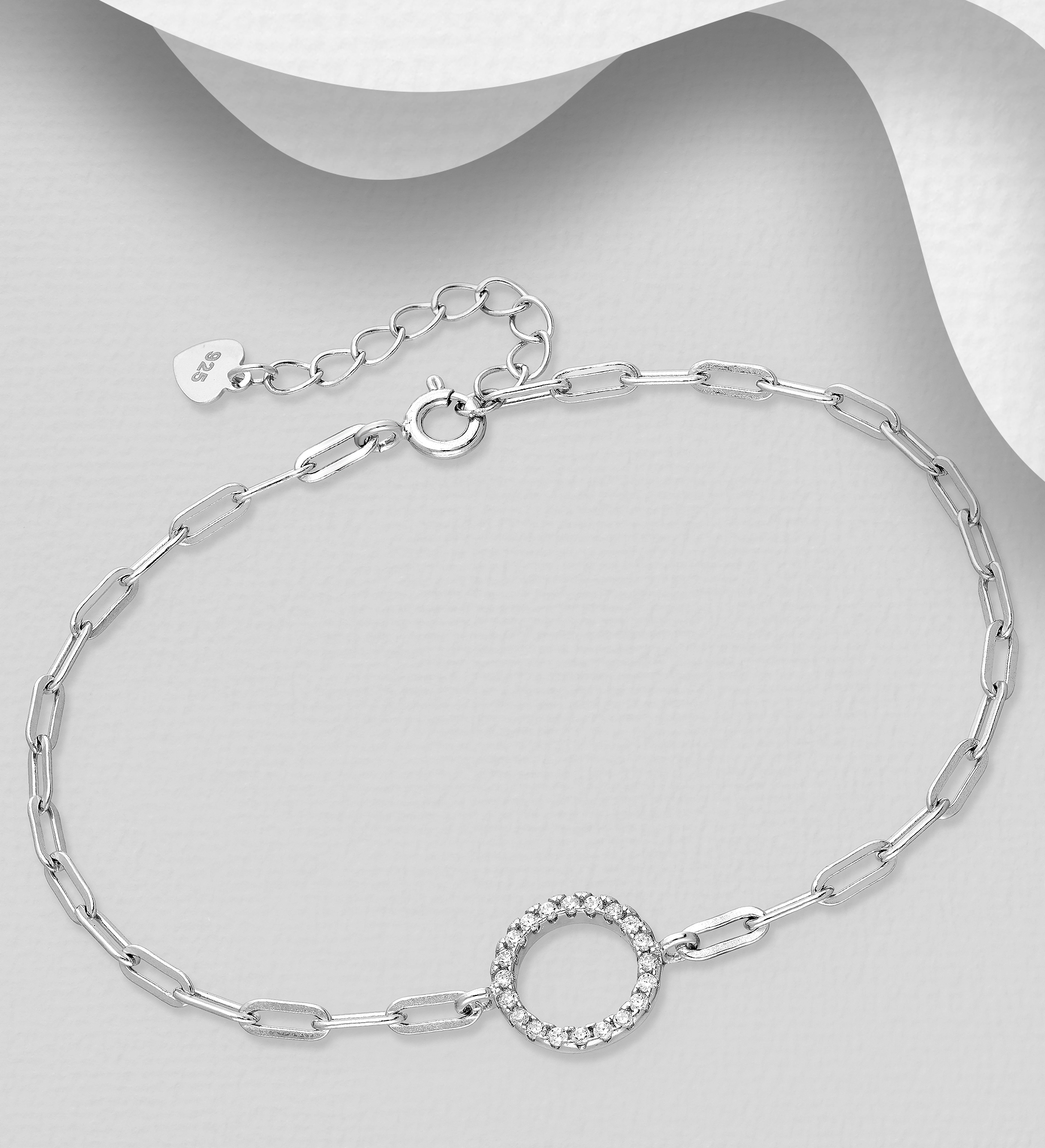 Silverarmband med vacker kedja & glittrande ring av cubic - elegant armband till tjej/ dam i äkta 925 sterling silver