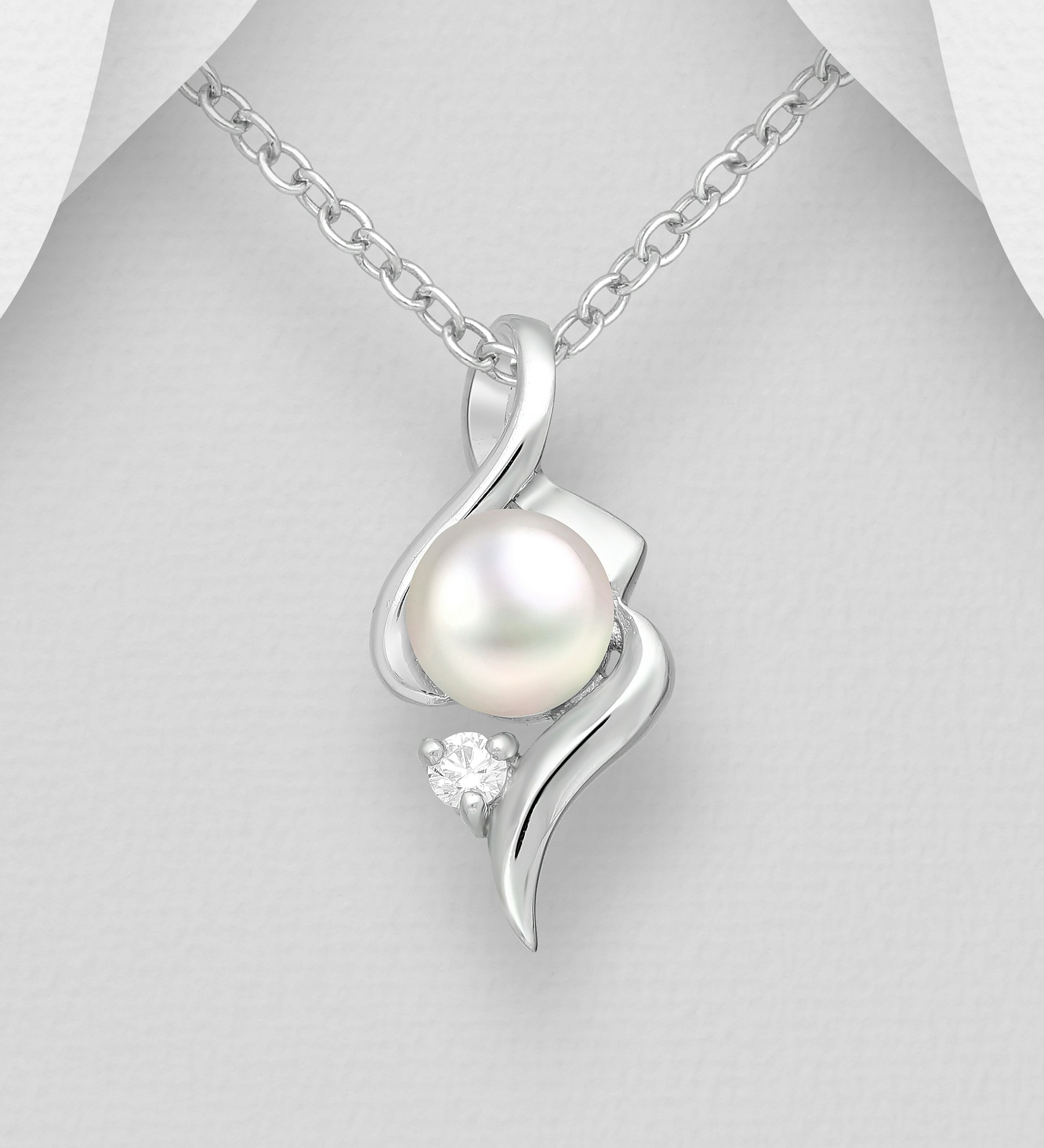 Silverhalsband vackert hänge med pärla & cubic sten - halsband till tjej/ dam i äkta 925 sterling silver
