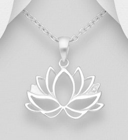 Silverhalsband vacker Lotusblomma - äkta 925 sterling silver