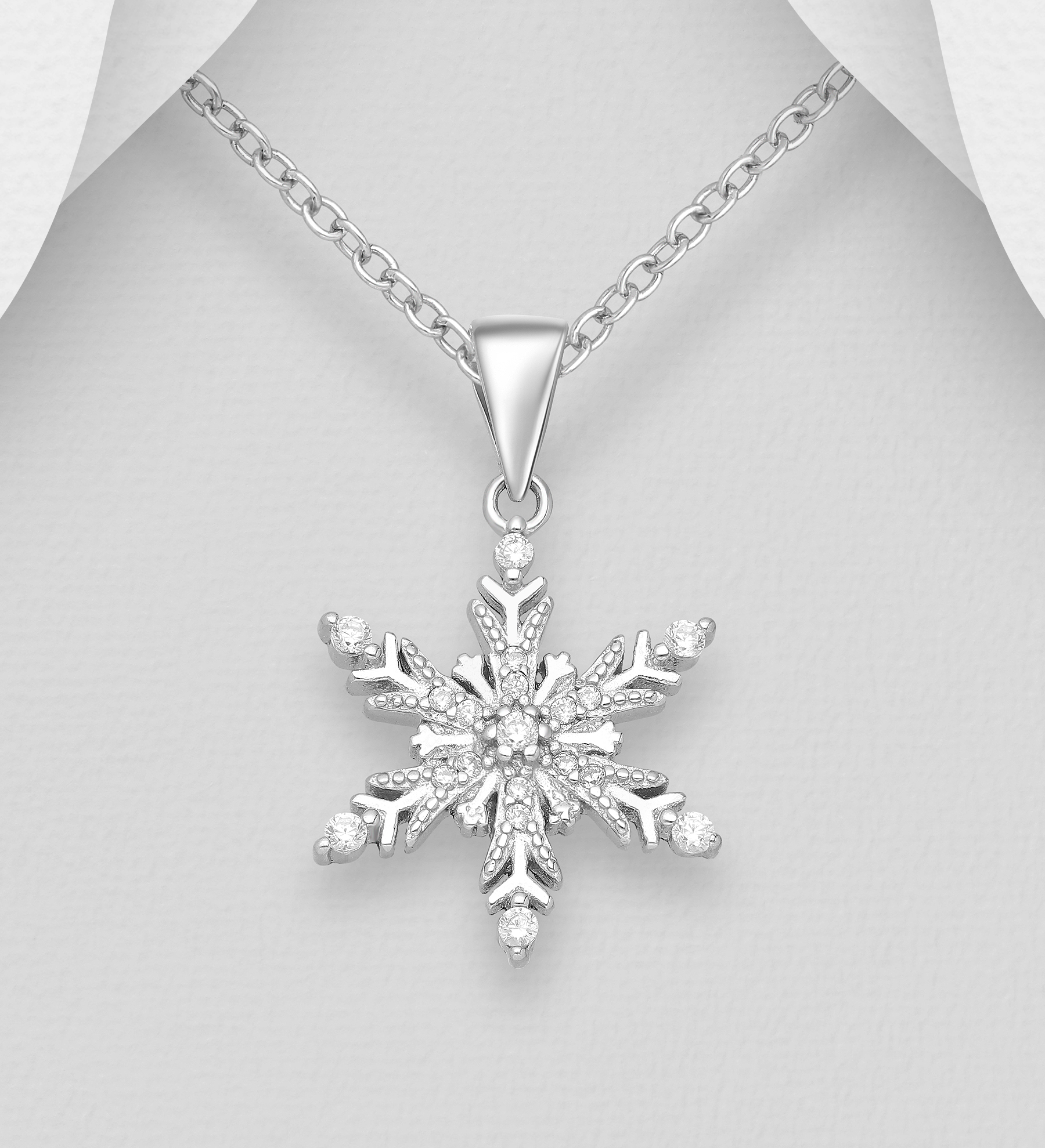 Silverhalsband - vacker Snöflinga med glittriga Cubic stenar - halsband till tjej/ dam i äkta 925 sterling silver
