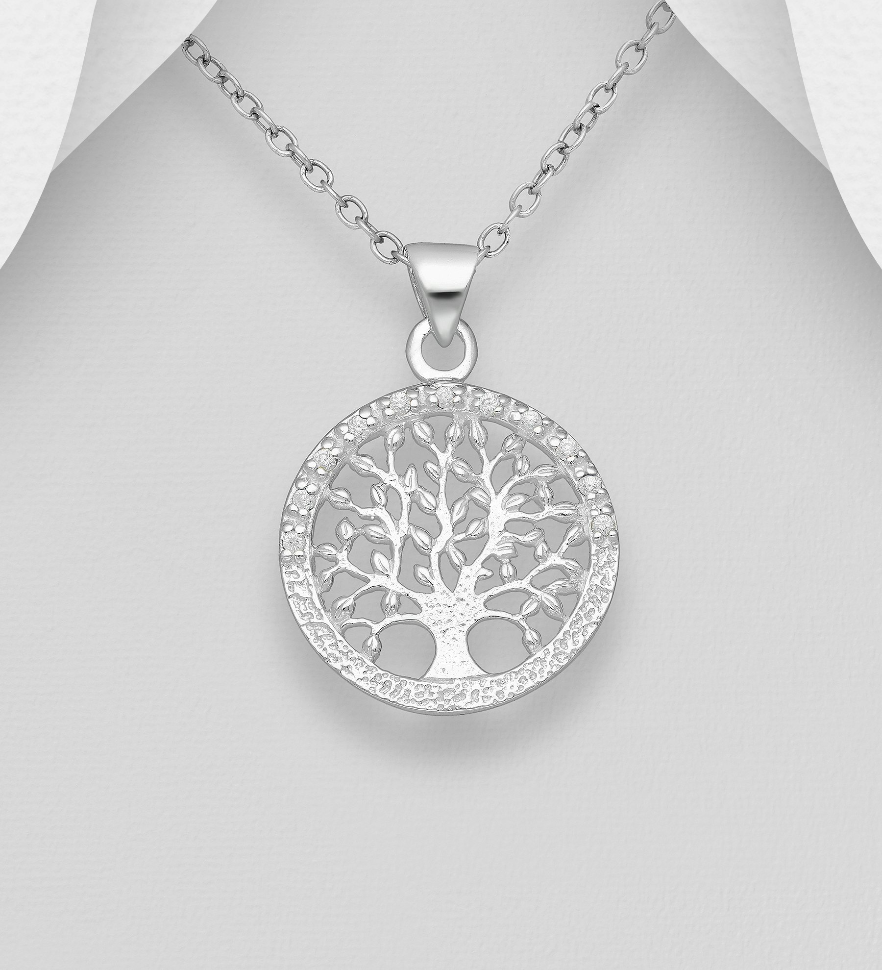Silverhalsband - smycke till tjej/ dam med glittrande Livets träd i äkta 925 sterling silver