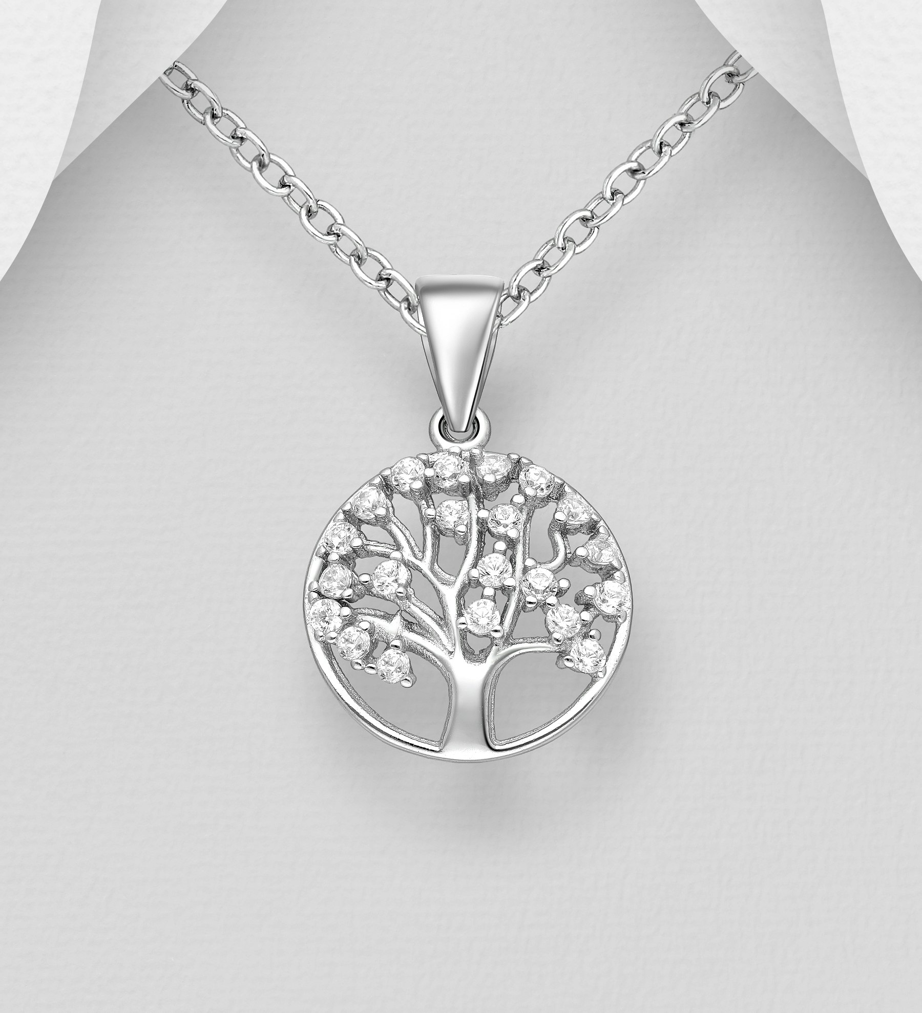 Silverhalsband Livets träd fullt av vackra glittriga stenar - elegant halsband till tjej/ dam i äkta 925 sterling silver