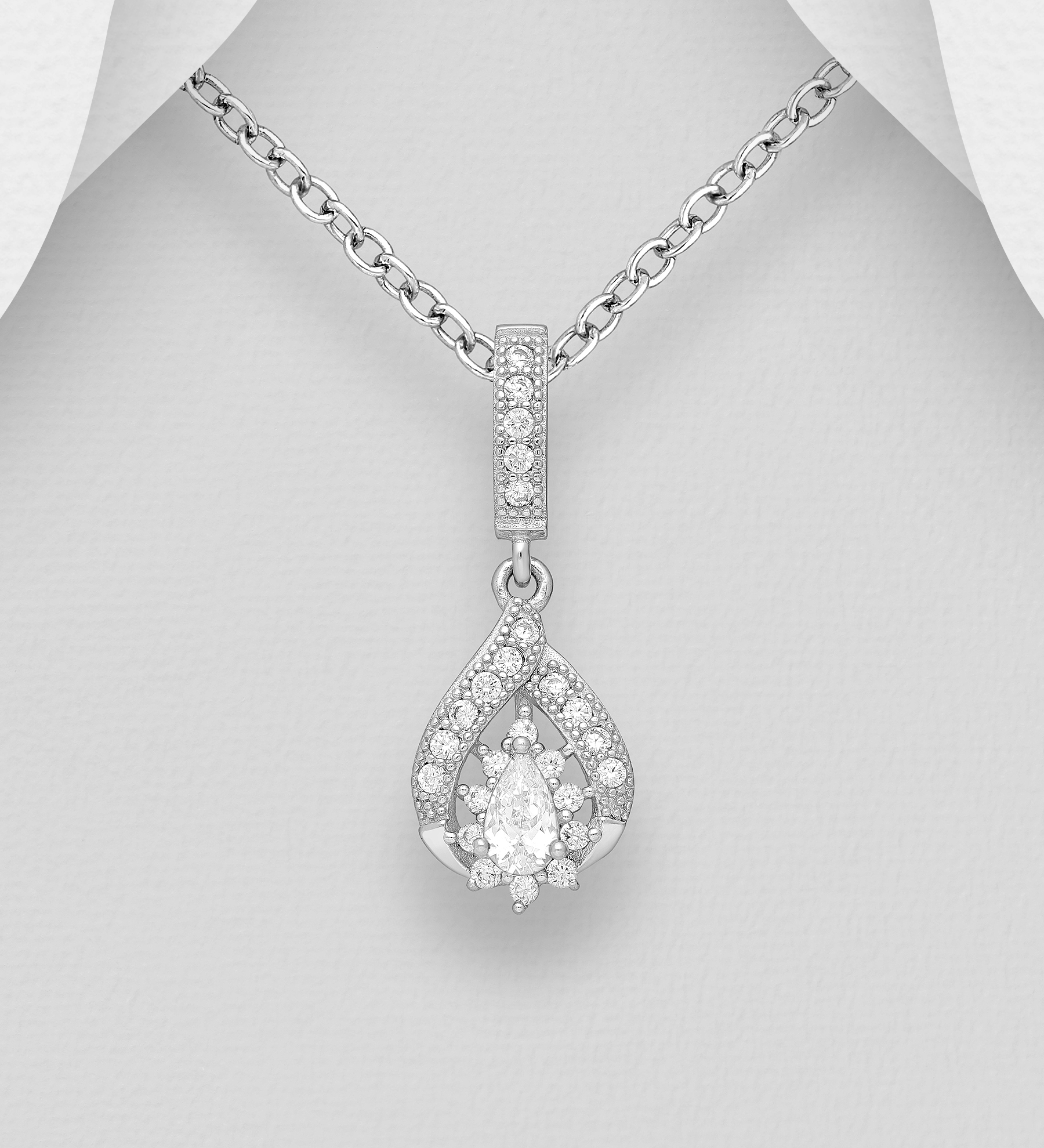 Silverhalsband stilfullt hänge med glittrande stenar - elegant halsband till tjej/ dam i äkta 925 sterling silver