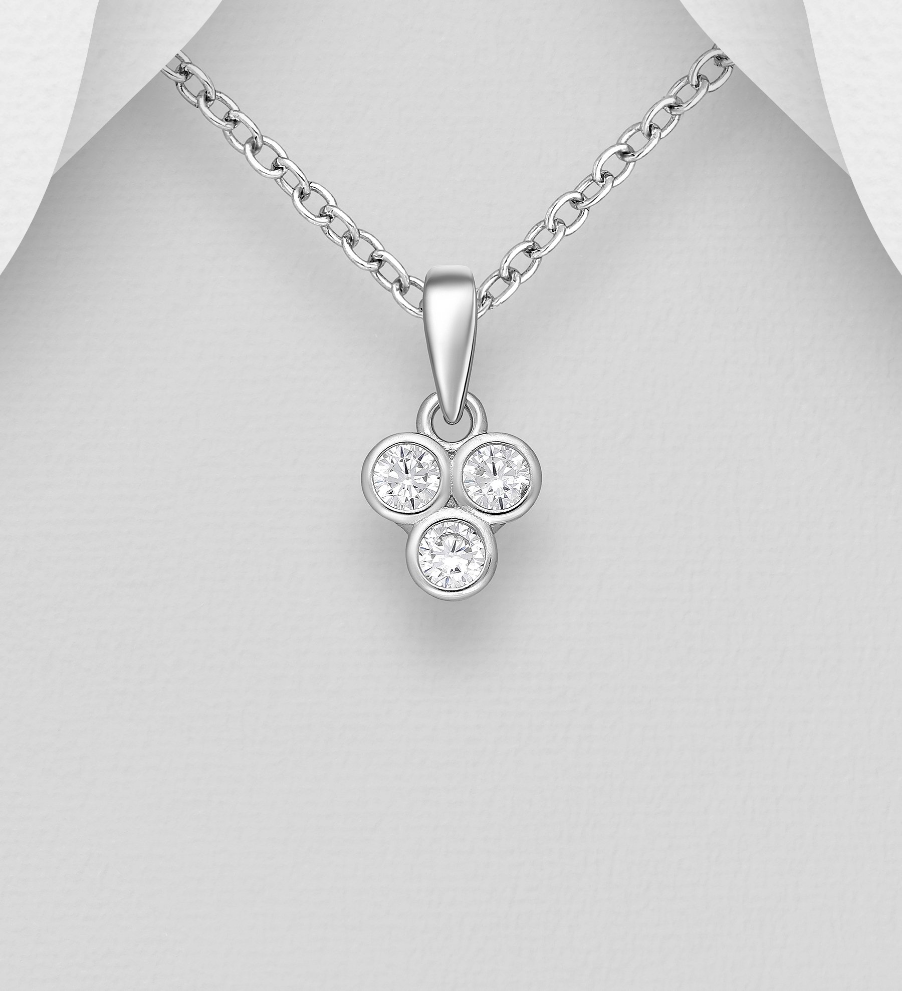 Silverhalsband hänge av tre runda Cubic Zirkonia stenar - vackert halsband till tjej/ dam i äkta 925 sterling silver