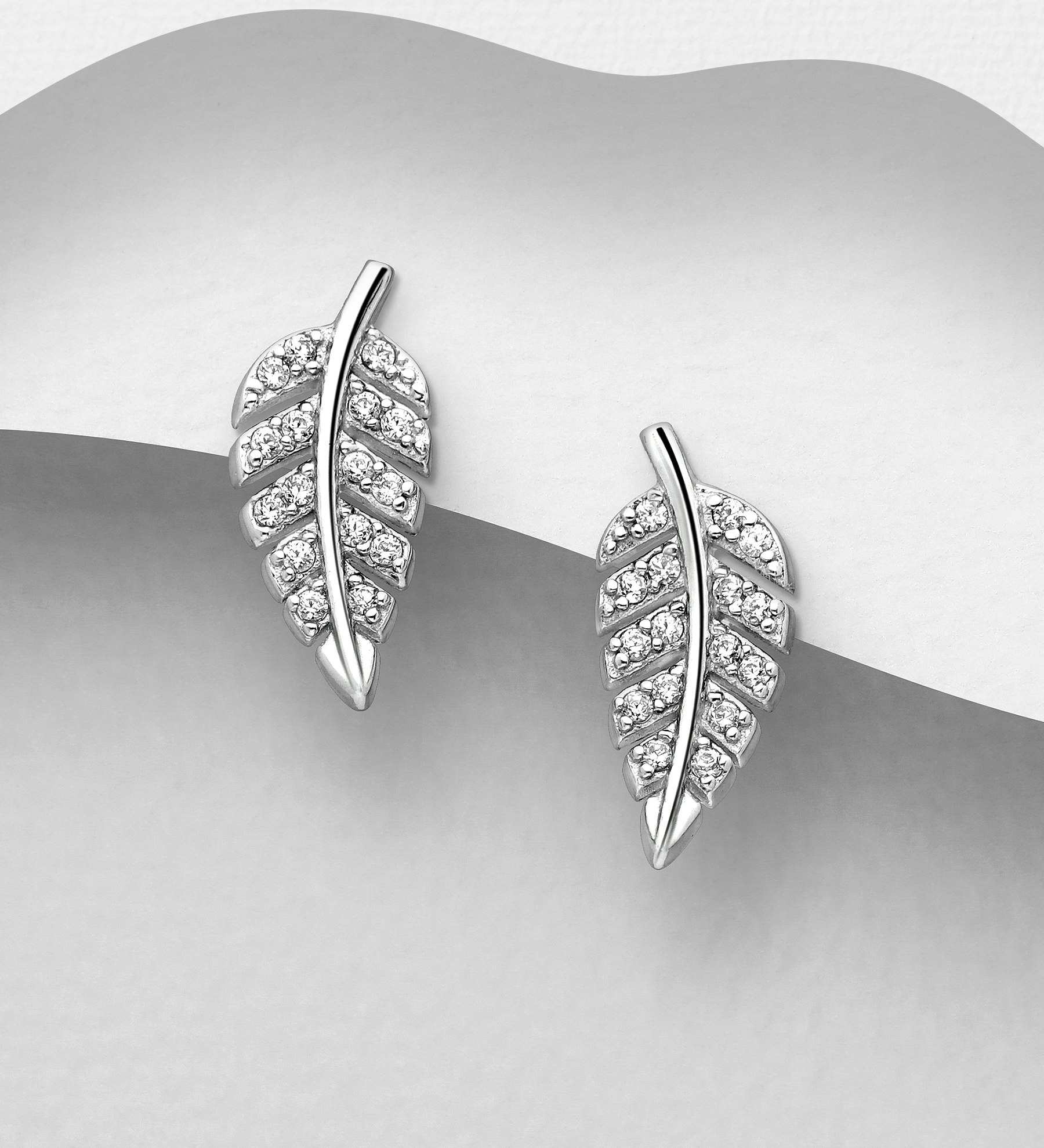 Silverörhängen vackra löv fulla med glittrande cubic zirkonia stenar - Snygga & fina örhängen, studs i äkta sterling silver