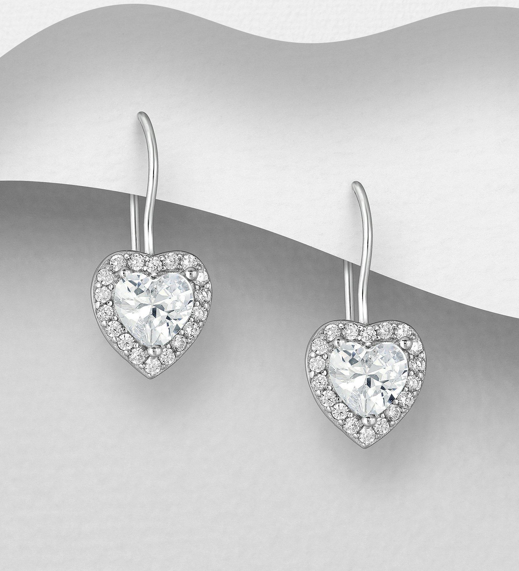 Silverörhängen hängande Hjärtan med glittrande cubic stenar - Snygga & fina hjärtörhängen, örhängen i äkta sterling silver