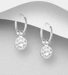 Silverörhängen - hoops med hängande runda cubic stenar