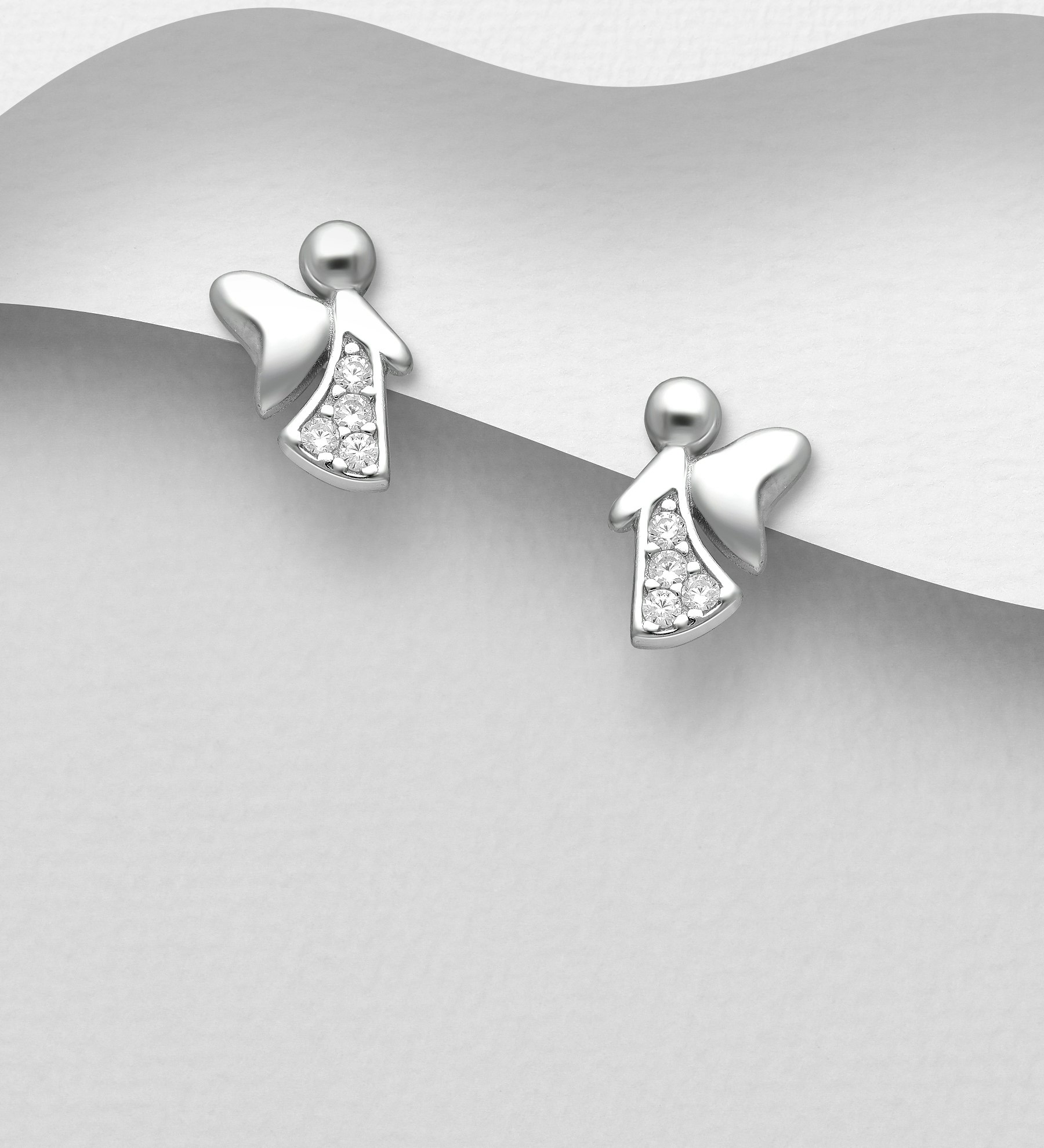 Silverörhängen söta Änglar med glittrande stenar - örhängen till tjej/ dam i äkta 925 sterling silver