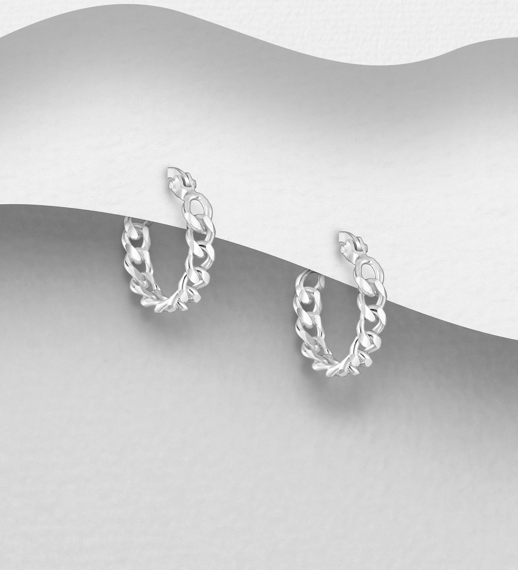 Silverörhängen creoler/ hoops i moderiktig kedjedesign - örhängen till tjej/ dam i äkta 925 sterling silver