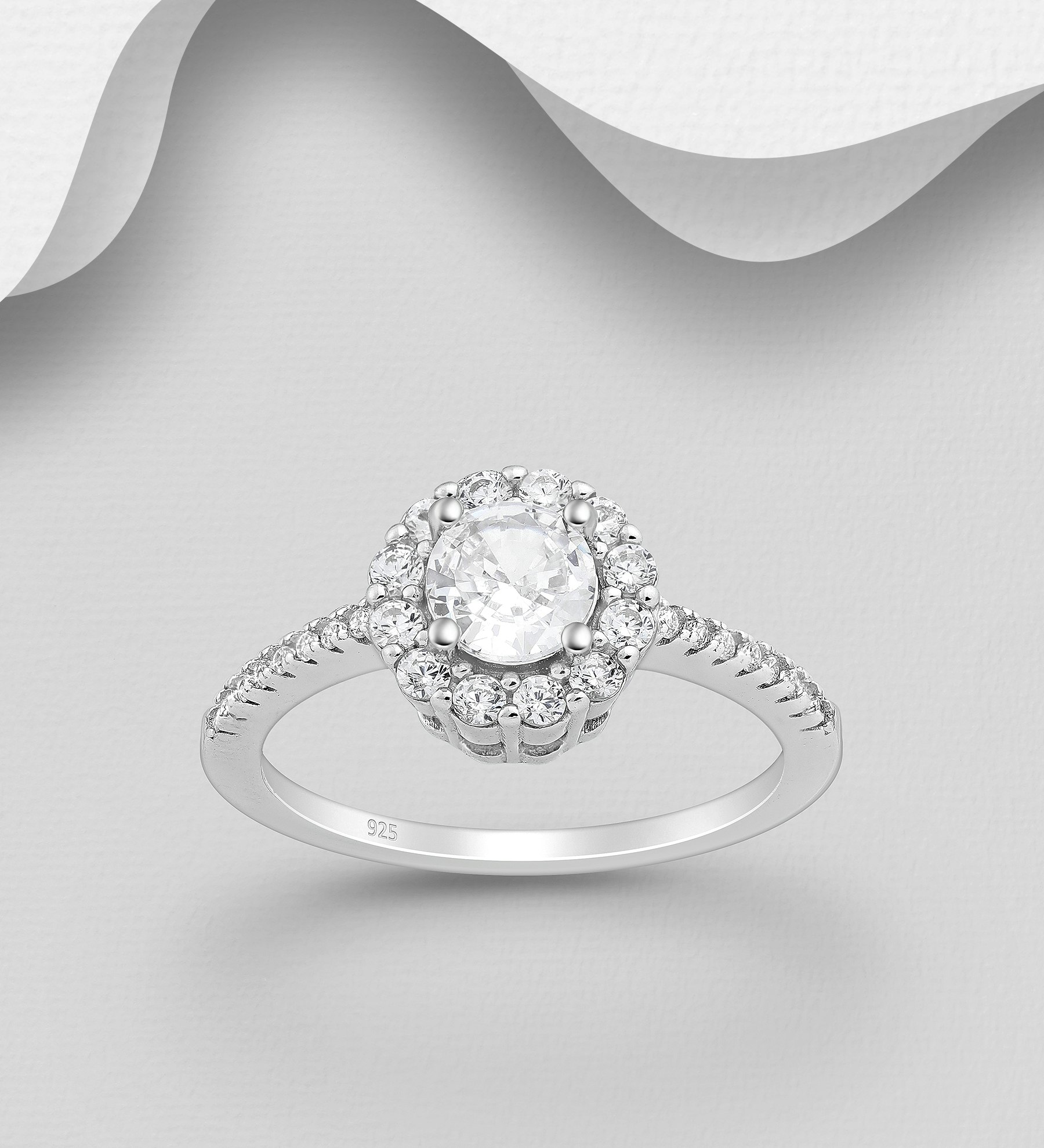 Silverring Halo med fina, glittrande cubic zirkonia stenar - snygga ringar till tjej/ dam i äkta 925 sterling silver