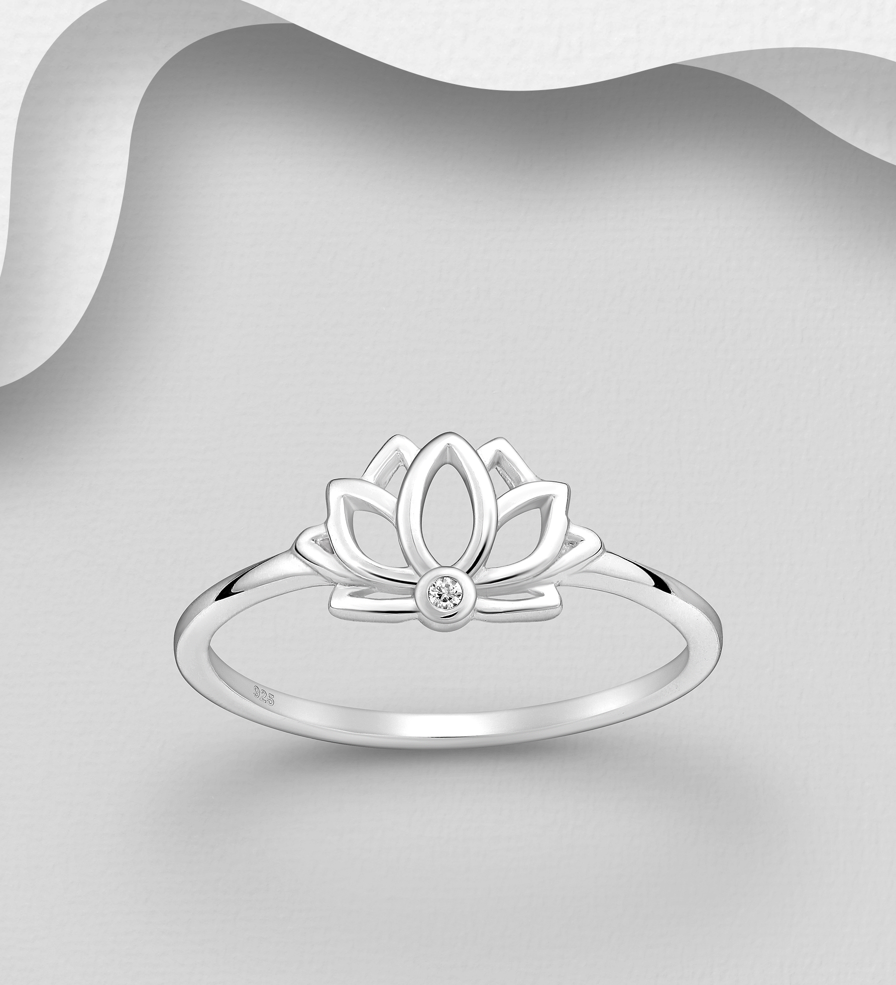 Silverring Lotusblomma med en cubic zirkonia sten - fina ringar till tjej/ dam i äkta 925 sterling silver