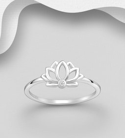 Silverring Lotus med cubic sten - fin ring i äkta 925 silver