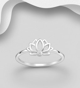 Silverring Lotus med cubic sten - fin ring i äkta 925 silver