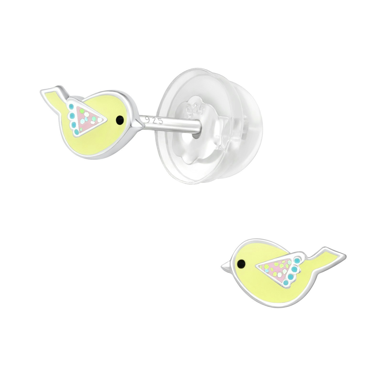 Barnörhängen Småfåglar gula - söta örhängen till barn i äkta silver