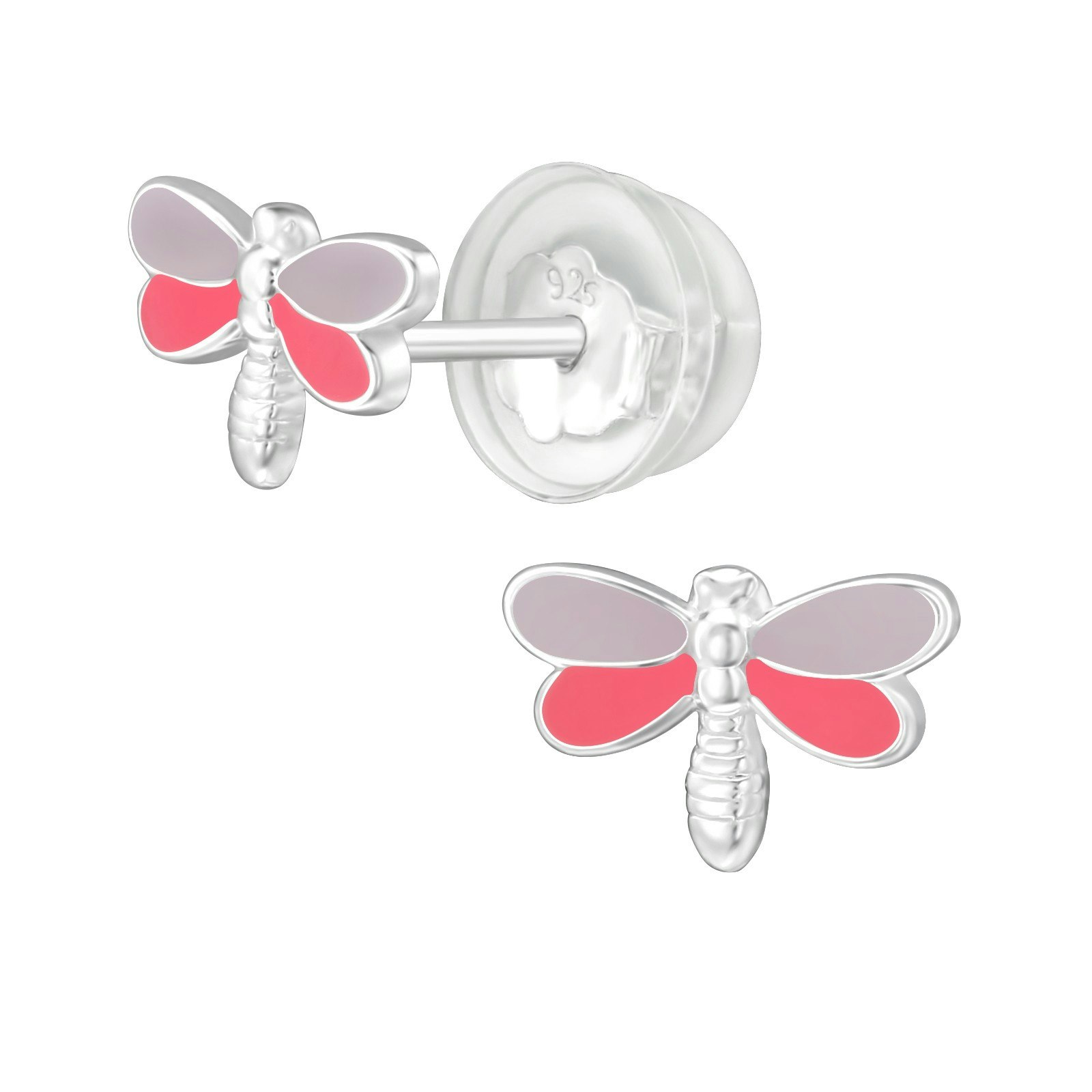 Barnörhängen Trollsländor lila & rosa - örhängen till barn i äkta silver
