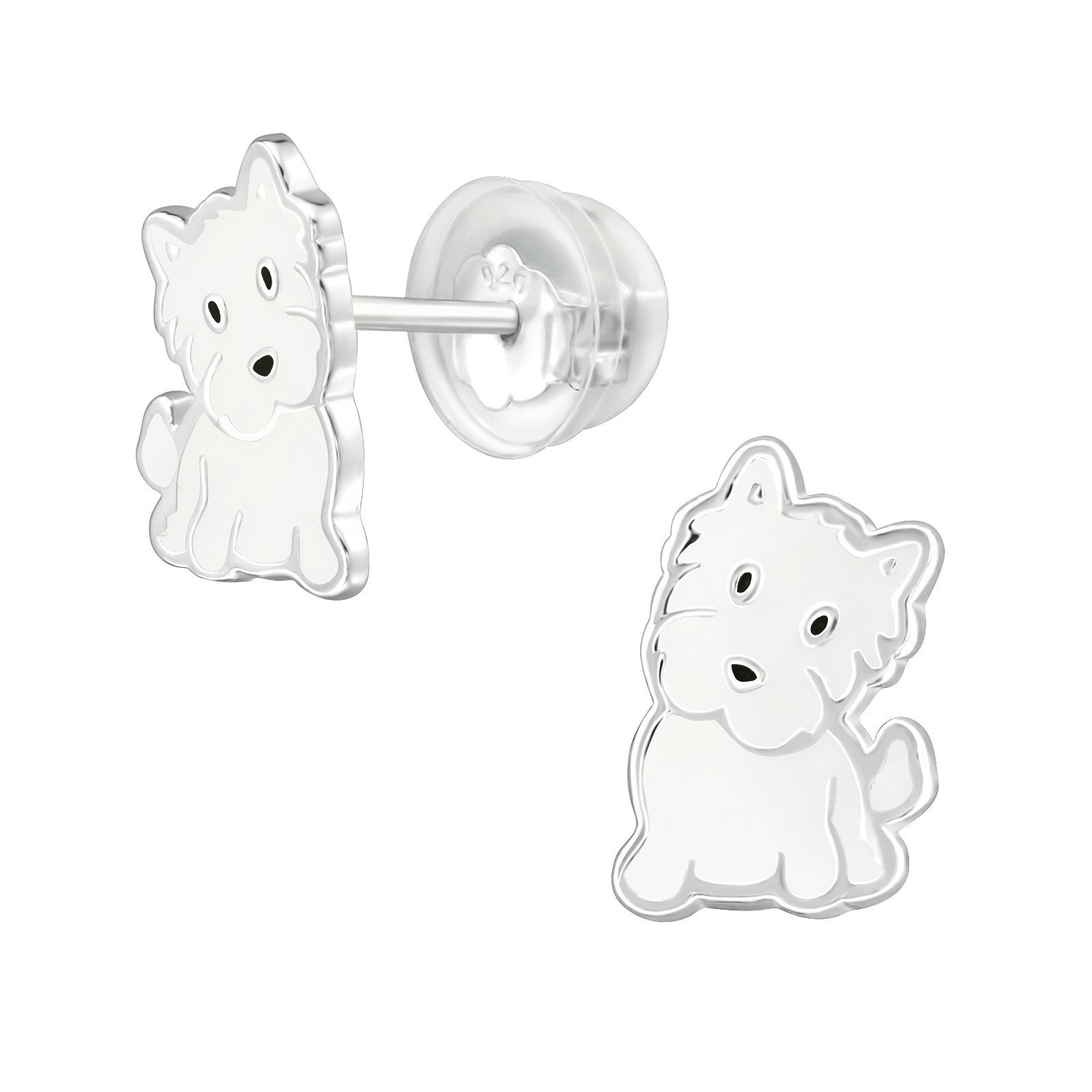 Barnörhängen vita Hundar - söta örhängen till barn hund i äkta 925 sterling silver