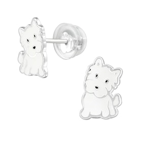 Barnörhängen vita Hundar - örhängen till barn i äkta silver