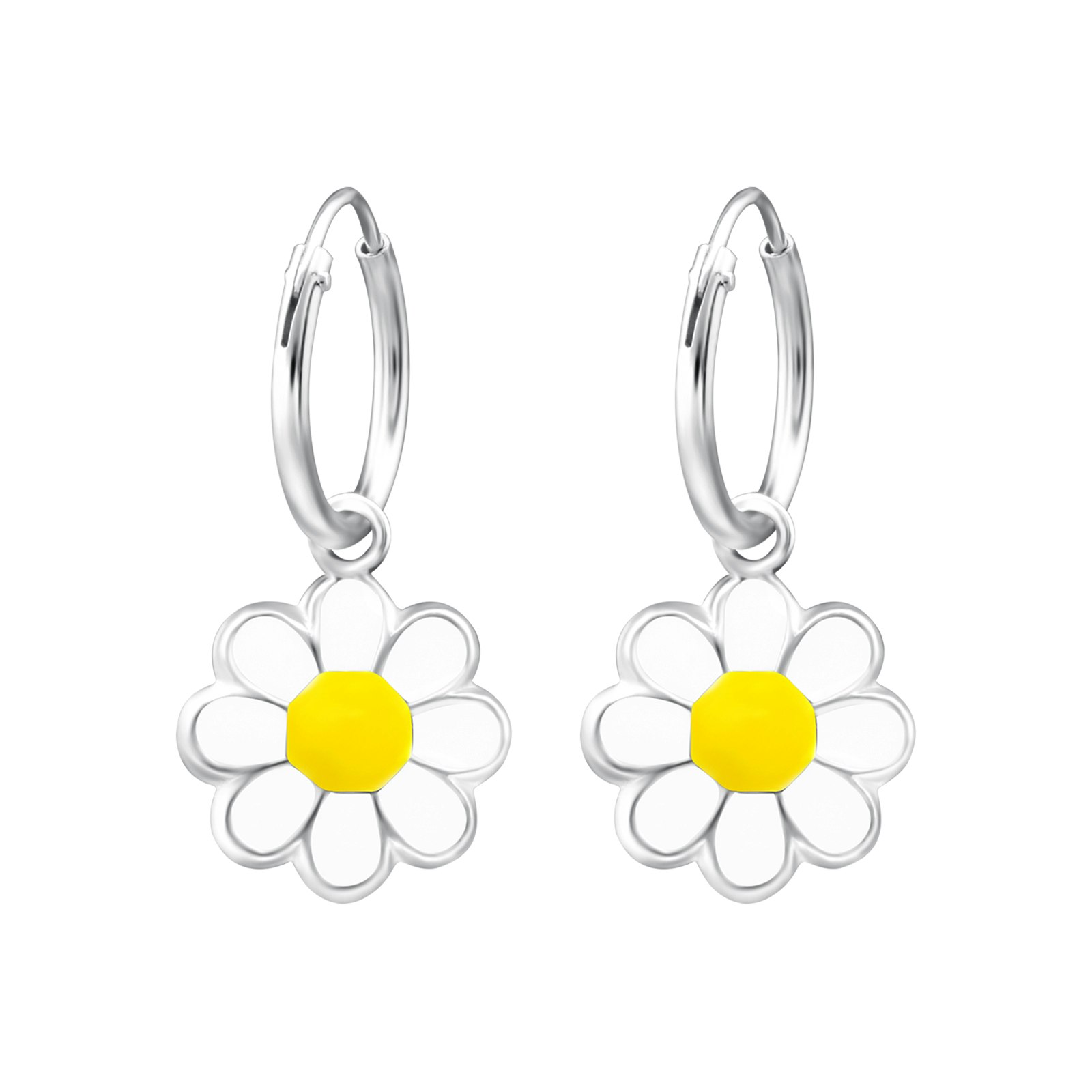 Hängande örhängen till barn - ringar med Prästkragar - barnörhängen med blommor i äkta 925 sterling silver