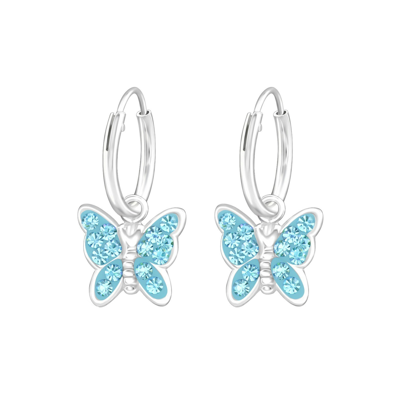 Hängande örhängen till barn - ringar med turkos Fjäril - barnörhängen med fjärilar i äkta 925 sterling silver