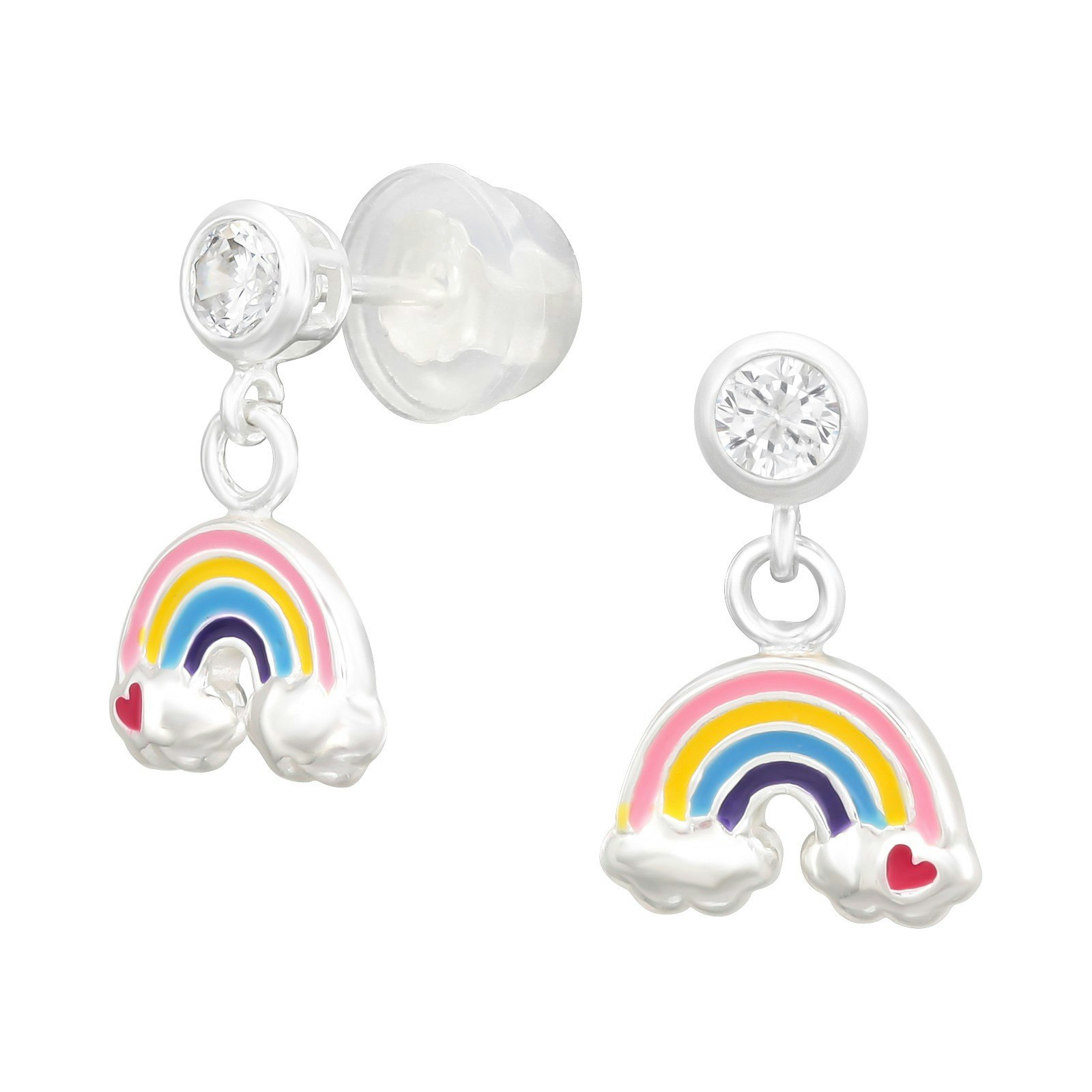 Hängande örhängen till barn - Regnbåge med glittersten - barnörhängen med regnbågar i äkta 925 sterling silver