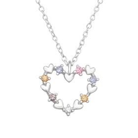 Barnhalsband glittrigt Hjärta i flera färger - sött silversmycke