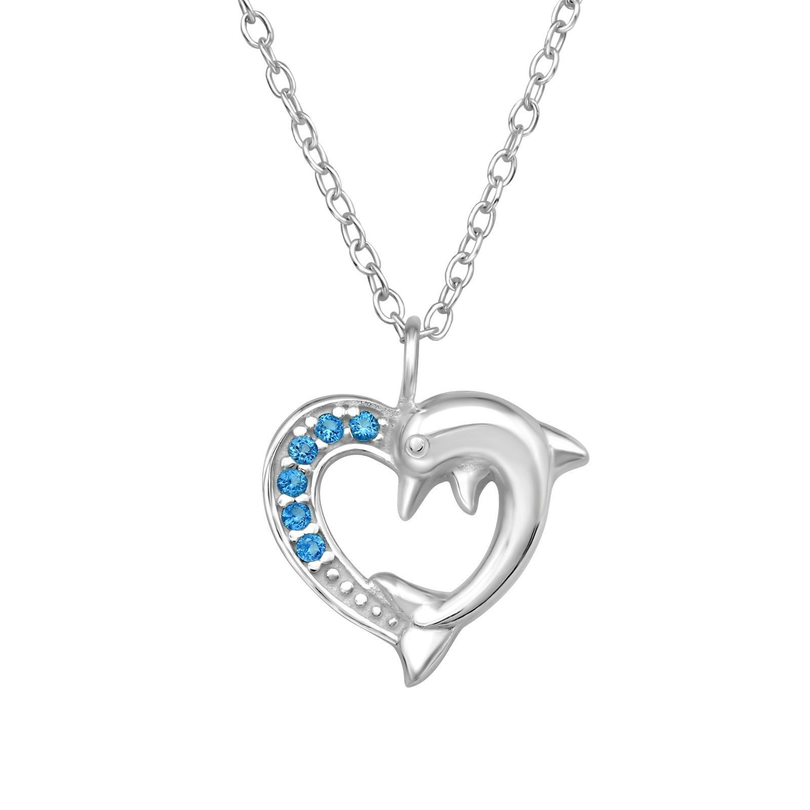 Barnhalsband Hjärta med Delfin - sött halsband till barn i äkta 925 sterling silver