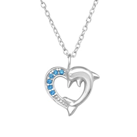 Barnhalsband Hjärta med Delfin - halsband till barn i silver