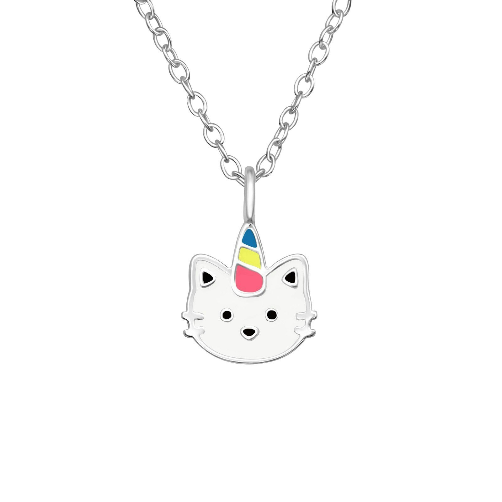 Barnhalsband Enhörning Katt - sött halsband barn Caticorn - barnsmycken i äkta silver