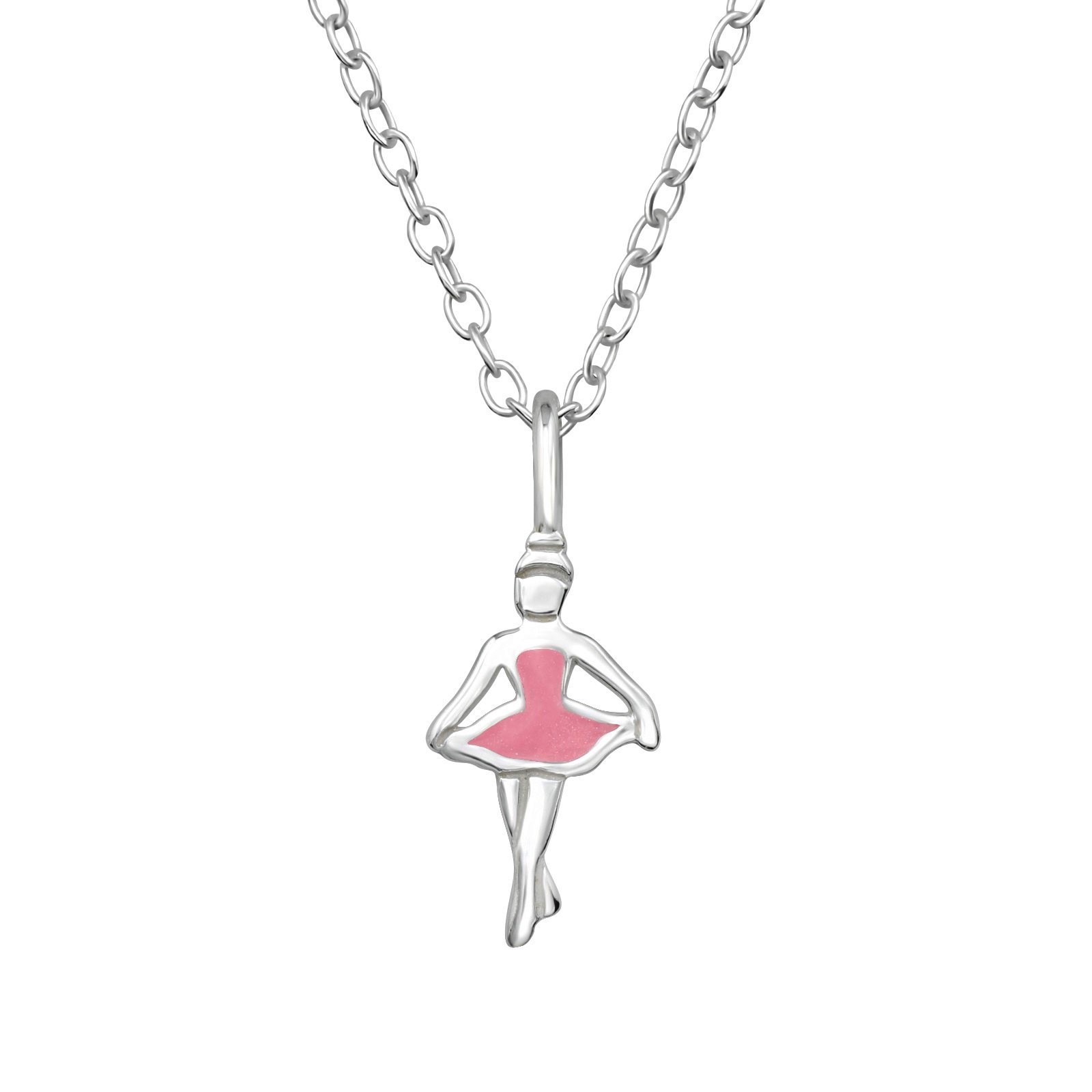 Barnhalsband Ballerina rosa klänning - sött halsband till barn i äkta 925 sterling silver