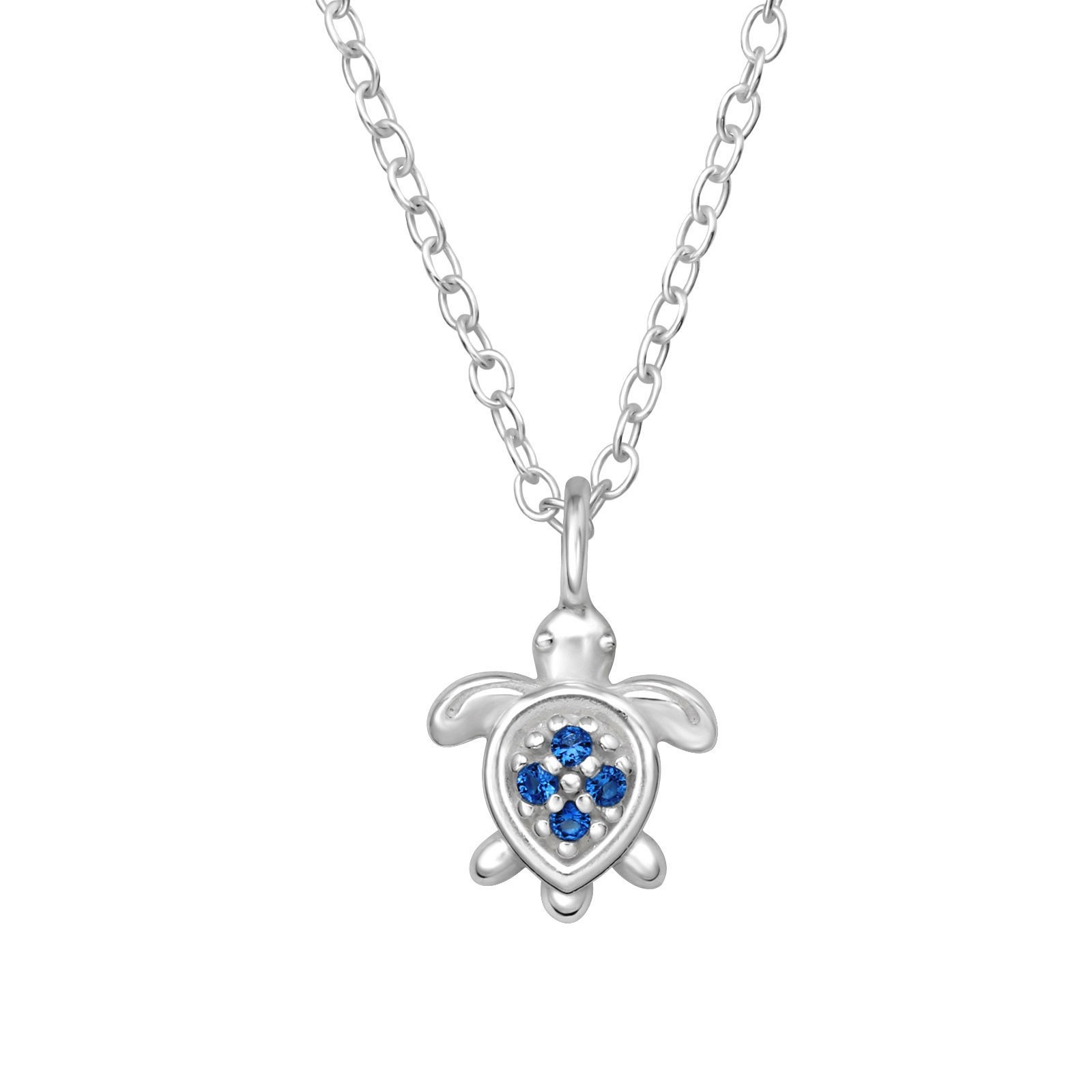 Barnhalsband Sköldpadda blå stenar - sött halsband till barn i äkta 925 sterling silver