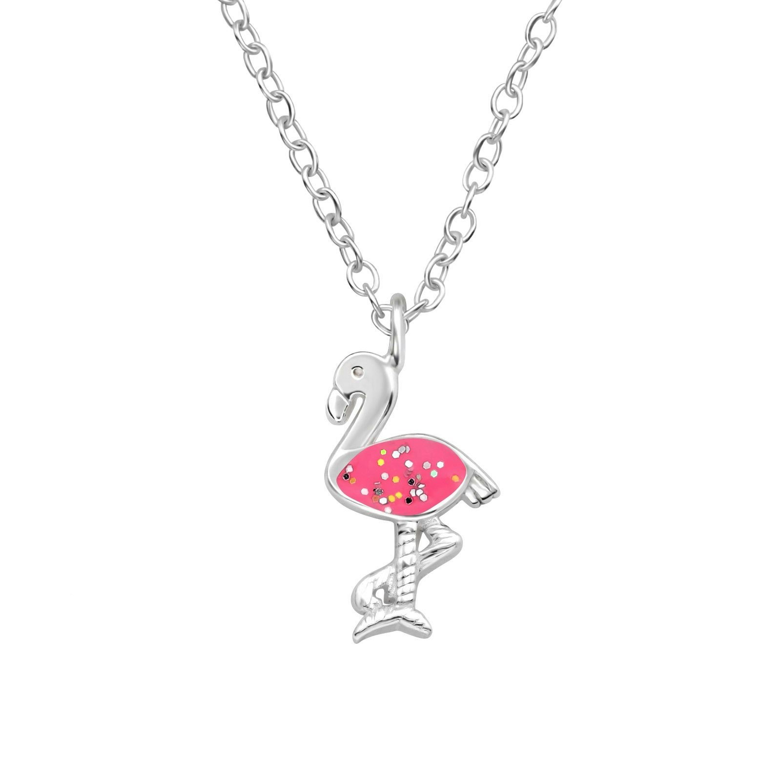 Barnhalsband Flamingo glittrande - sött halsband till barn i äkta 925 sterling silver