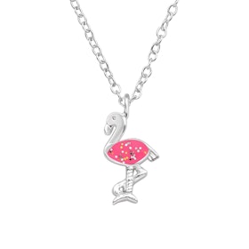 Barnhalsband Flamingo glittrande - halsband till barn i silver