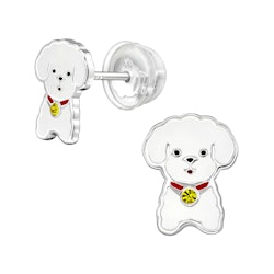 Barnörhängen vit Hund - söta örhängen till barn i äkta silver