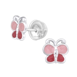Barnörhängen Fjäril rosa - söta örhängen barn i äkta silver