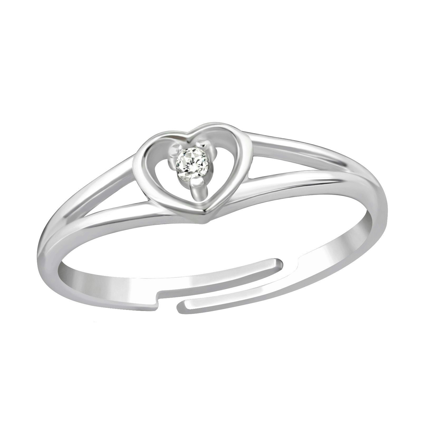 Ring till barn Hjärta vit sten - söt, justerbar silverring - en barnring i äkta sterling silver