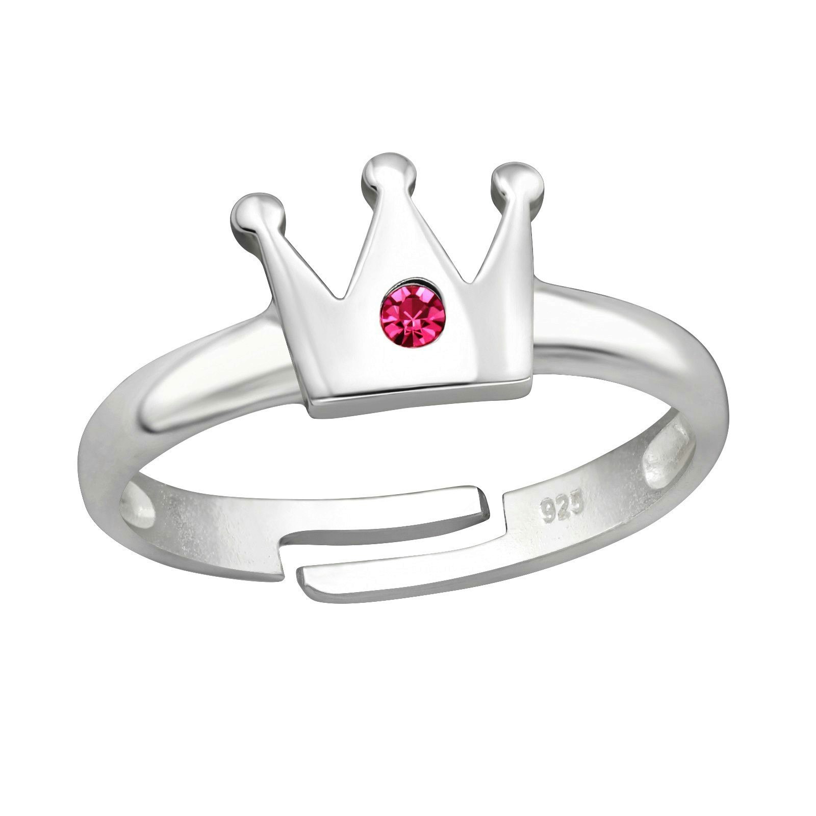 Ring till barn Krona rosa sten - söt, justerbar silverring - en barnring i äkta 925 silver