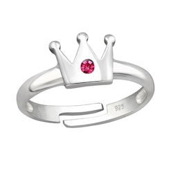Barnring Krona rosa sten - söt ring till barn i äkta 925 silver